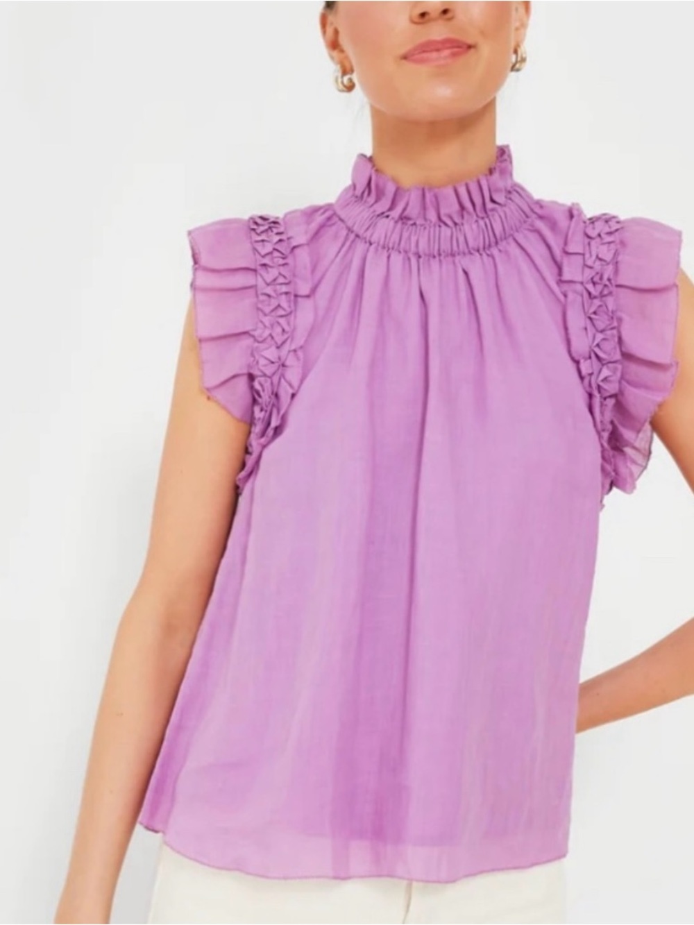 Sea New York Micah Ruffle Top Sleeveless Ruffled High-Neck Lavender size Large